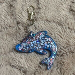 Glittery Blue Dolphin keychain charm/pendant (handmade)